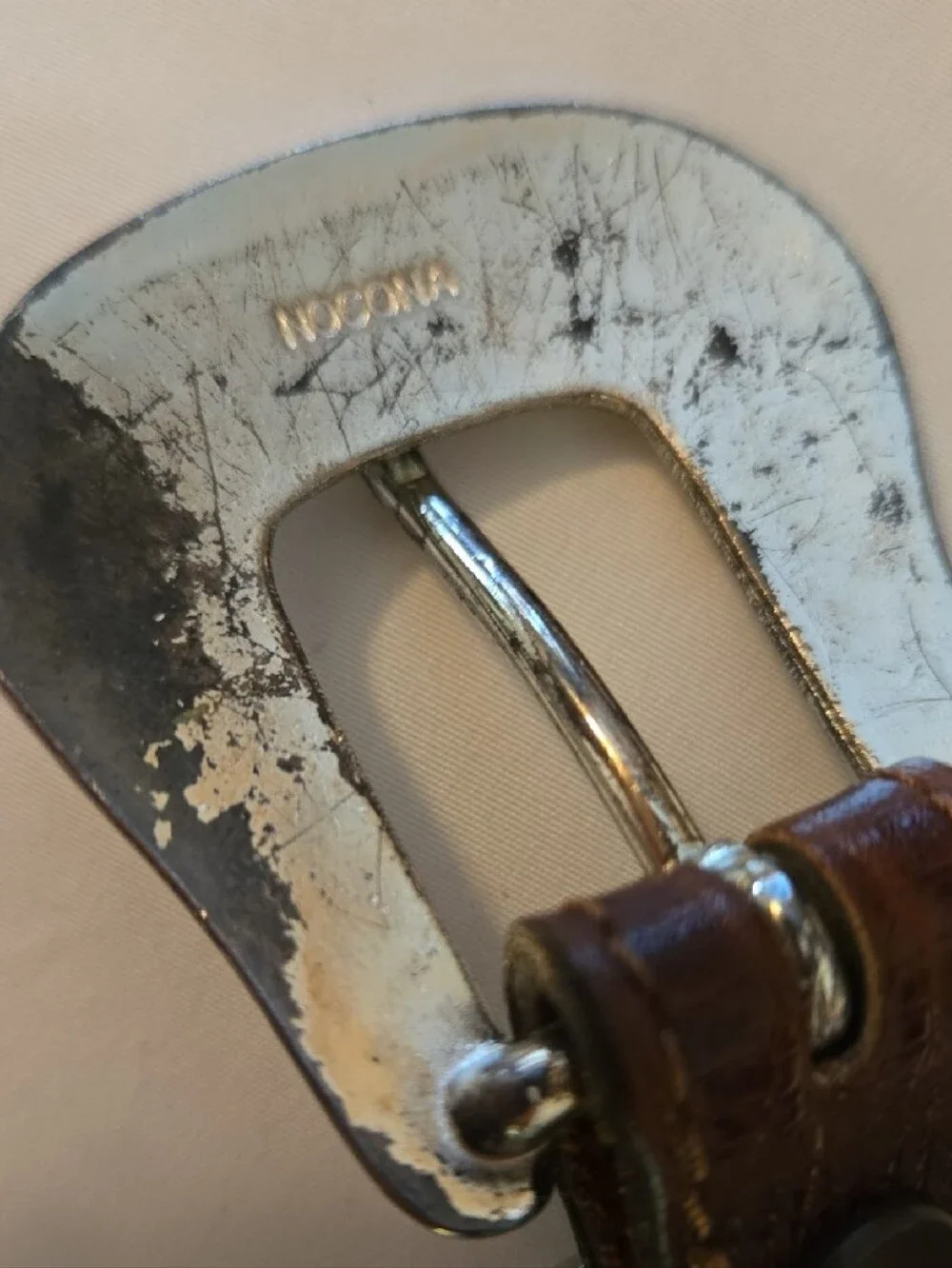 Zoom Brown Leather Belt with Engraved Silver Buckle